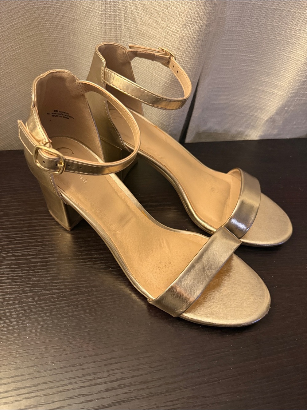 Ankle-Strap Metallic Gold Block Heel Sandals
